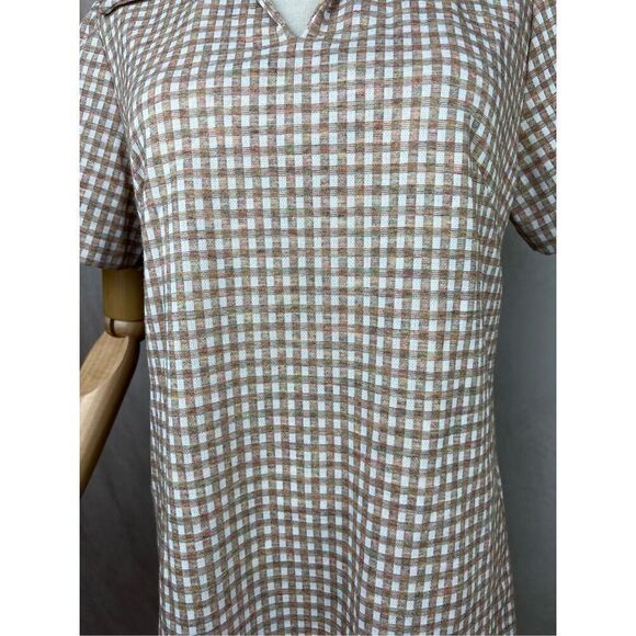 Vintage 1970s Plaid Dagger Collar Top Mod MCM Size M/L - Picture 3 of 6